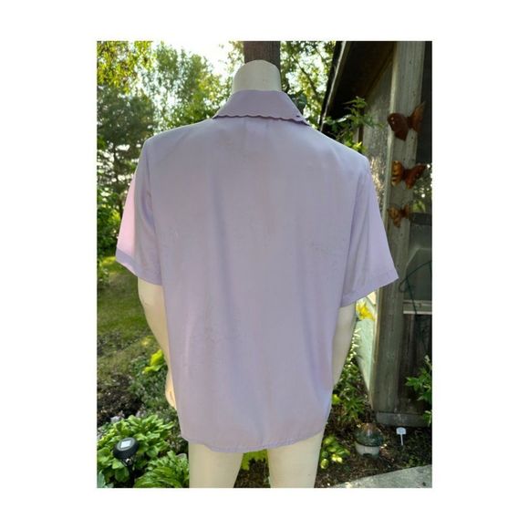 Vtg | 90s Lilac Blouse Tradition Short Sleeve Pleats Lace Collar L/XL - Picture 7 of 7